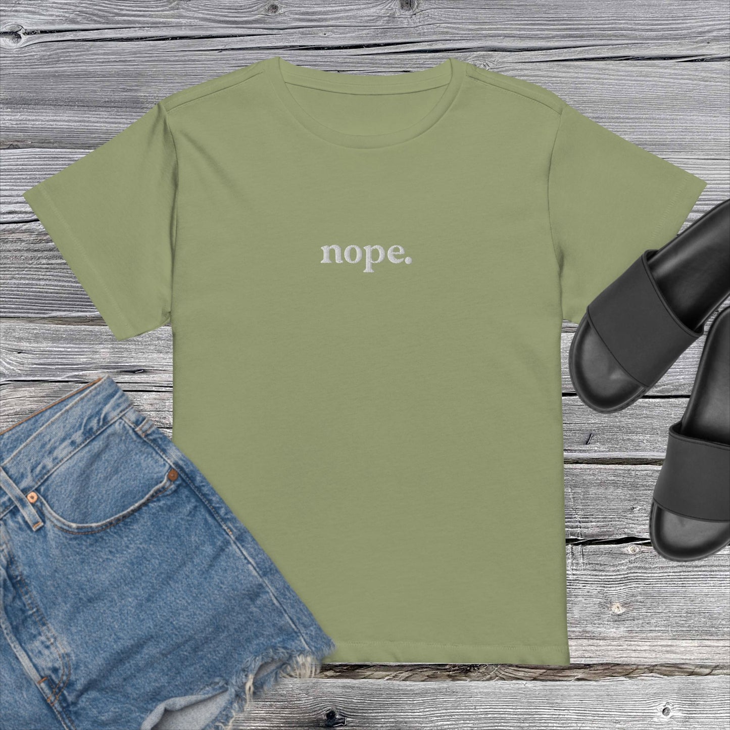 Nope Embroidered Women’s High-Waisted T-Shirt