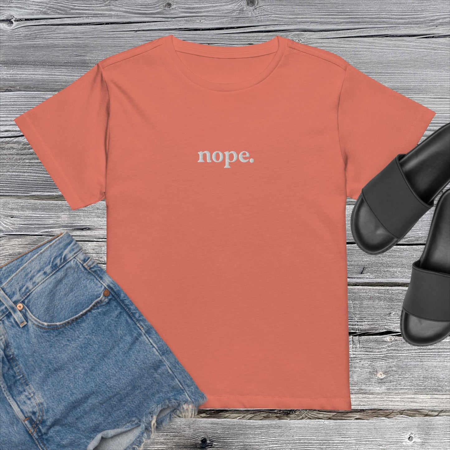 Nope Embroidered Women’s High-Waisted T-Shirt
